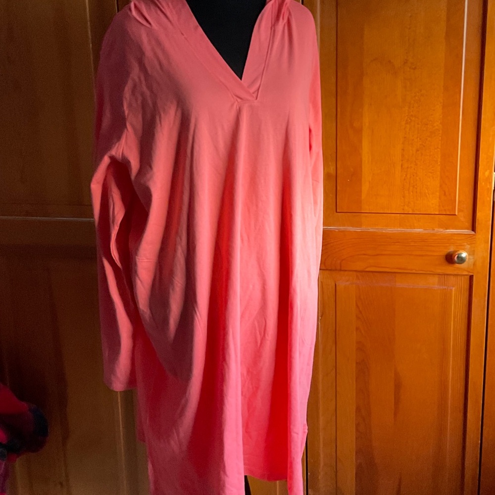 Lands' End coral hooded swim cover up